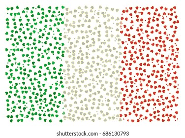 Abstract Italian national flag - the flag of Italy made of small red, white, green hearts