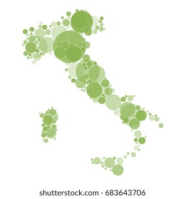 abstract italy map filled with circles of different sizes and shades of color