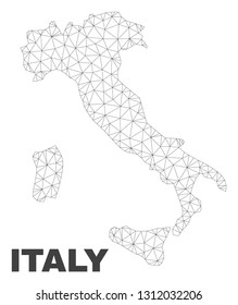 Abstract Italy map isolated on a white background. Triangular mesh model in black color of Italy map. Polygonal geographic scheme designed for political illustrations.
