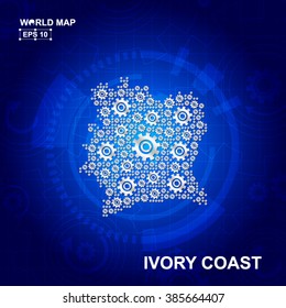 Abstract Ivory Coast gear map. Vector design