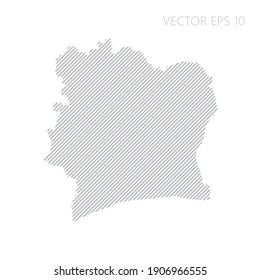 Abstract Ivory Coast map with gray diagonal lines. Ivory Coast stripes map. Vector illustration EPS10.