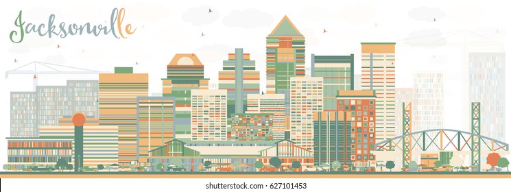 Abstract Jacksonville Skyline with Color Buildings. Vector Illustration. Business Travel and Tourism Concept with Modern Architecture. Image for Presentation Banner Placard and Web Site.