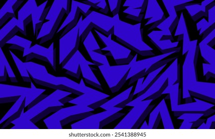 Abstract jagged blue and black geometric pattern with sharp angles and irregular shapes, creating a dynamic and energetic visual effect.