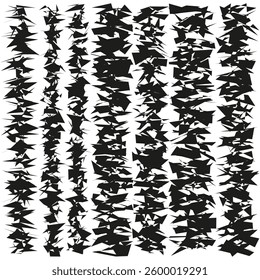 Abstract jagged pattern. Black geometric chaos. Irregular stripe texture. Distorted vector background.