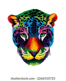 Abstract Jaguar head portrait from multicolored paints. Splash of watercolor, colored drawing, realistic. Vector illustration of paints