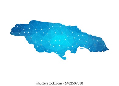 Abstract Jamaica Map geometric rumpled triangular low poly style gradient graphic on white background , line dots polygonal design for your . Vector illustration eps 10