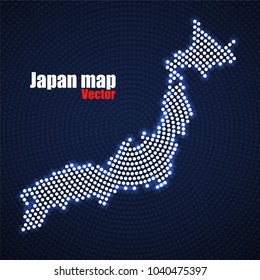 Abstract Japan map of glowing radial dots. Vector illustration, eps 10