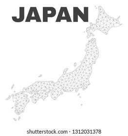 Abstract Japan map isolated on a white background. Triangular mesh model in black color of Japan map. Polygonal geographic scheme designed for political illustrations.