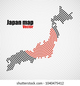 Abstract Japan map of radial dots, halftone concept. Vector illustration, eps 10