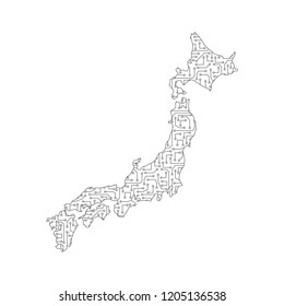 Abstract Japan map in techno style. For your design of electronics, engineering, technology, electrical equipment, astronautics, etc.