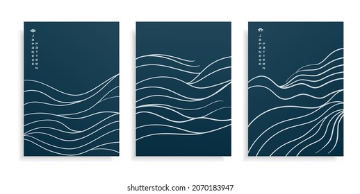 Abstract Japanese art background account story highlight cover icon sunset sea with line wave pattern vector.Circle logo social media stories.Design template geometric print textile in oriental style