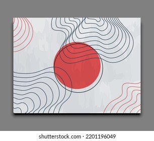 Abstract japanese art red flag mountain wave contemporary modern landscape poster template collection