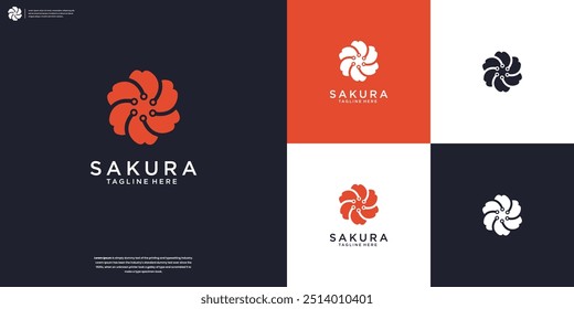 Abstract japanese flower cherry blossom logo design vector illustration.