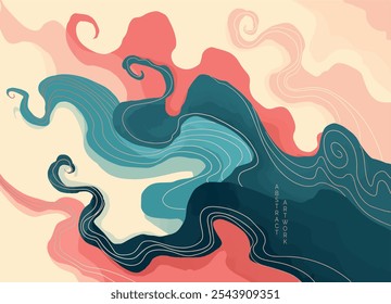 abstract japanese landscape clouds on light background in bright colors