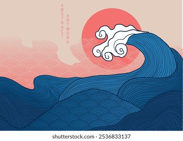 abstract japanese landscape on bright background with gradient	
