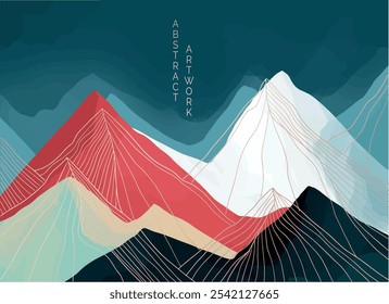 abstract japanese landscape on dark background with gradient, semi watercolor	