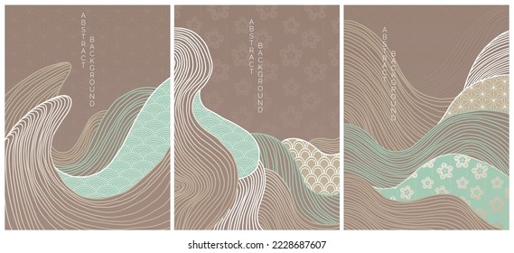 abstract japanese landscape on light background in pastel colours