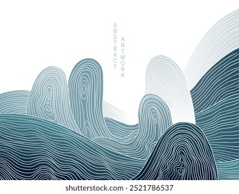 Paisaje japonés abstracto sobre fondo claro con degradado y colores brillantes	