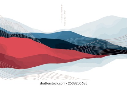 abstract japanese landscape on light background with gradient, semi watercolor	
