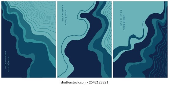 abstract japanese landscape on light background with gradient, blue and green	