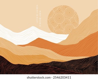 abstract japanese landscape on light background with colored lines and gradients	
