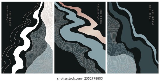 abstract japanese landscape on light background in black and gold colors