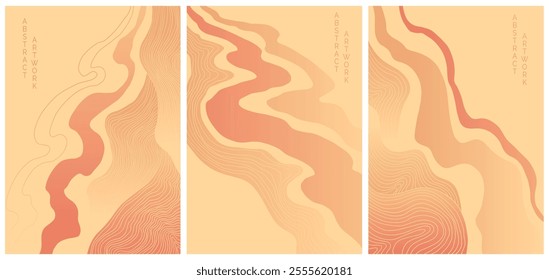 abstract japanese landscape on light background with colored lines and gradients	