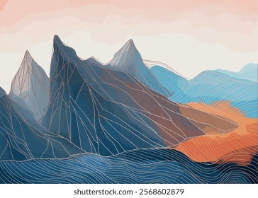 abstract japanese landscape on light background with gradient, semi watercolor, minimalistic