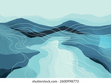 abstract japanese landscape on light background with gradient, semi watercolor, warm colors, boho