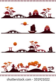 Abstract Japanese Landscapes with silhouette vector