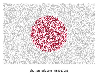Abstract Japanese national flag - the flag of Japan made of small red and  white rectangles