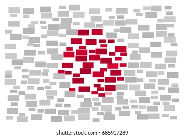 Abstract Japanese national flag - the flag of Japan made of small red and  white rectangles
