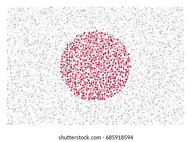 Abstract Japanese national flag - the flag of Japan made of small red and white circles