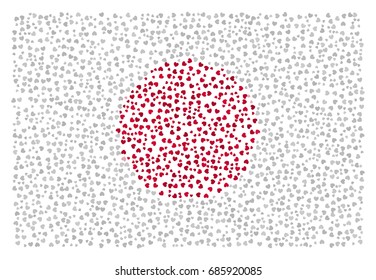 Abstract Japanese national flag - the flag of Japan made of small red and white hearts