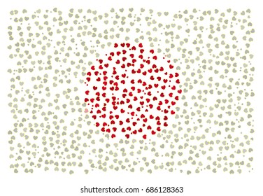 Abstract Japanese national flag - the flag of Japan made of small red and white stroked glowing hearts