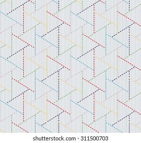 Abstract japanese needlework. Sashiko. Seamless pattern. Abstract backdrop. Geometric background. Quilling texture. Pattern fills. For decoration or printing on fabric.