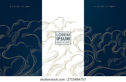 Fondo de nube de onda japonesa Abstractas, curvas de línea, patrón de Vector oriental. Diseño para carteles premium, tarjetas, Plantillas y paquetes de lujo.