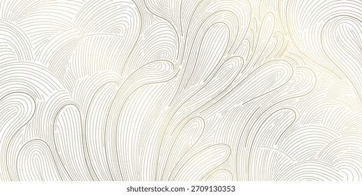 Abstrato plano de fundo padrão de onda japonesa, linhas de ouro elegante, formas geométricas, vintage textura oriental. Ilustração de vetor fluxo de água, curvas do oceano, design asiático de luxo
