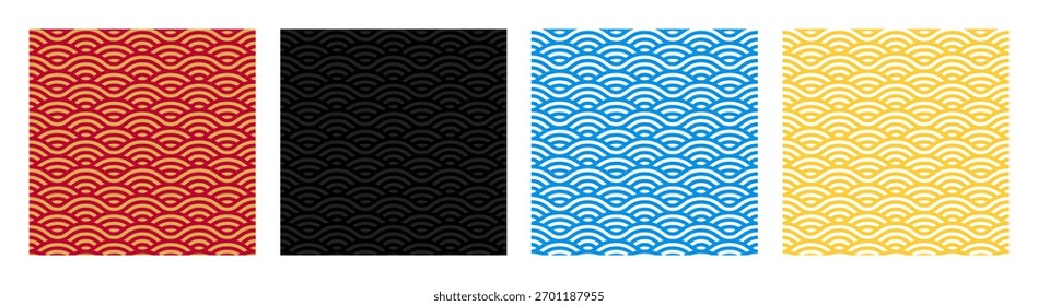 Abstract Japanese Wave Pattern Set. Vector Chinese Seamless Pattern. Korean Wavy Background