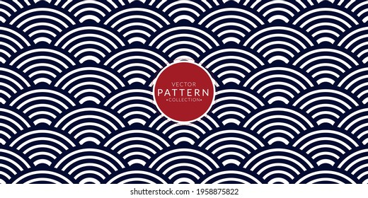 Abstract Japanese wave seamless pattern. Ocean line background. Chinese motifs. Blue vector geometric circle wallpaper.