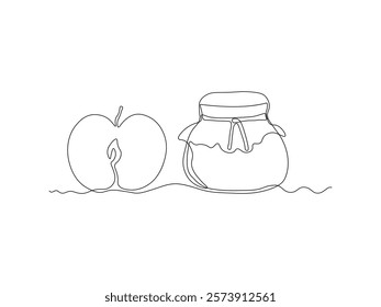 abstract jar of apple jam, continuous single one line art hand drawing sketch logo