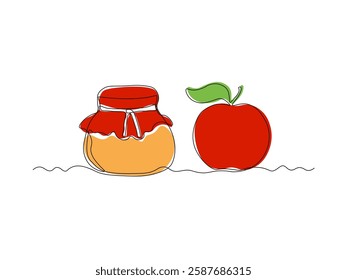abstract jar of apple jam, continuous single one line art hand drawing sketch logo
