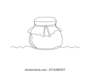 abstract jar of honey or jam, continuous single one line art hand drawing sketch logo