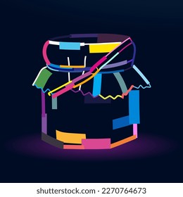 Abstract jar of honey, jar of jam from multicolored paints. Colored drawing. Vector illustration of paints