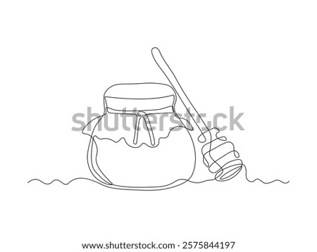 abstract jar of honey and spoon for honey, continuous single one line art hand drawing sketch logo