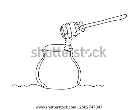 abstract jar of honey and spoon for honey, continuous single one line art hand drawing sketch logo