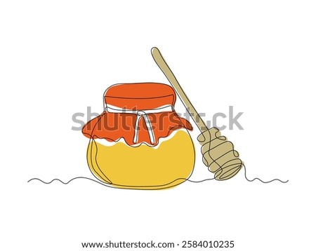 abstract jar of honey and spoon for honey, continuous single one line art hand drawing sketch logo