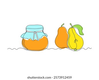abstract jar of pear jam, continuous single one line art hand drawing sketch logo