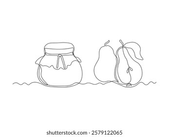 abstract jar of pear jam, continuous single one line art hand drawing sketch logo