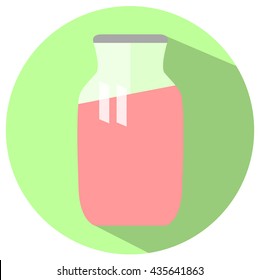 Abstract jar with reflections and pink content. Flat design. Vector illustration